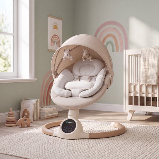 BEBE2LUXE ALPHA Elektrische Babyschommel en Wipstoel, Bluetooth-compatibel, draagbare rustgevende babystoel met schommelbewegingen en ingebouwde geluiden — afbeelding 5