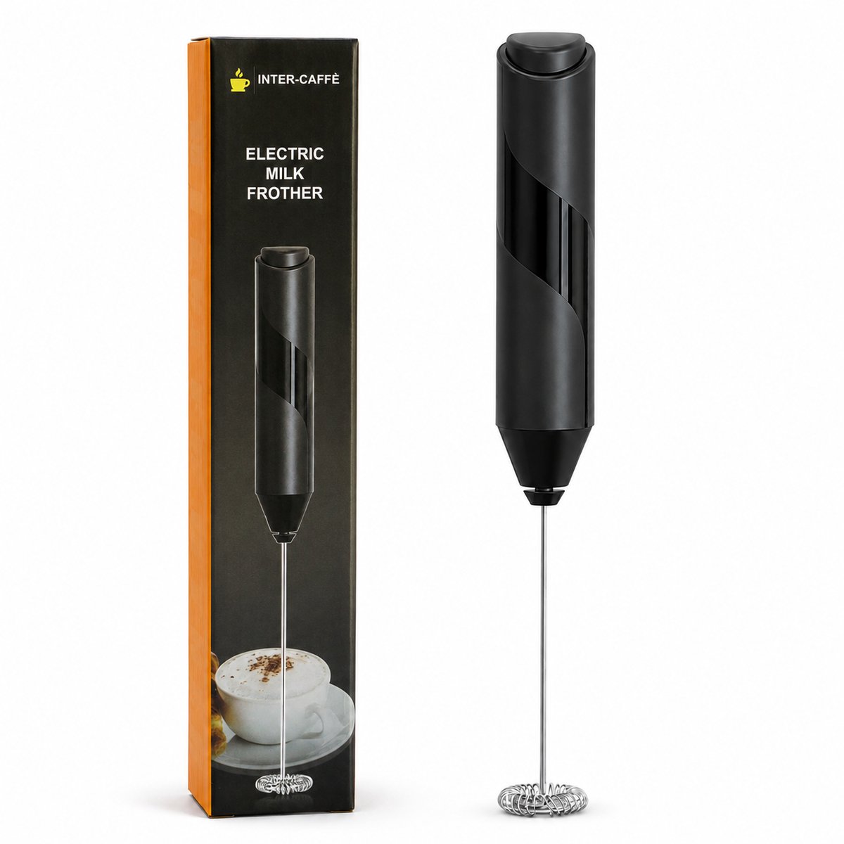 Bol.com INTER-CAFFÈ Melkopschuimer Elektrisch – Melkopschuimer Handmatig – Melkschuimer op Batterijen – Zwart aanbieding