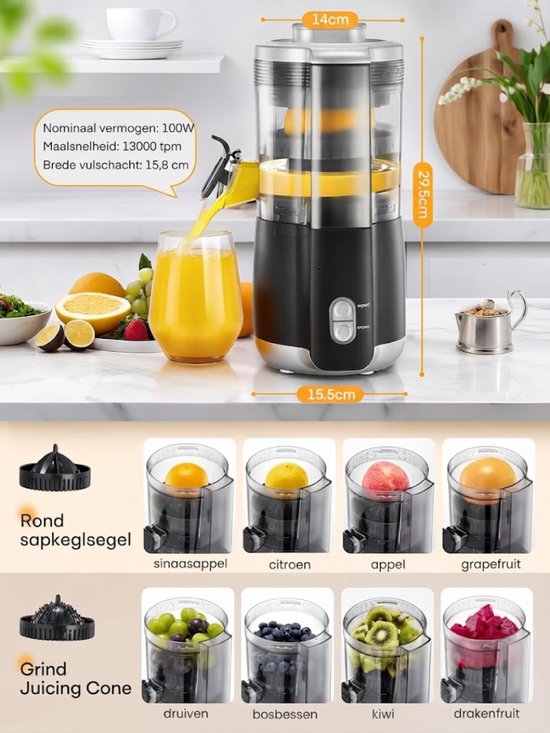 Lìon® Citruspers - 100W - Automatisch - Elektrische Citruspers - Zwart - 14cm x 16 cm x 30cm van Lion — afbeelding 2