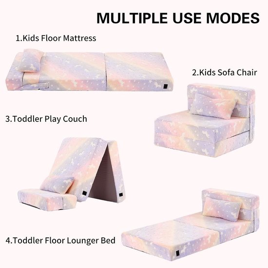 Kindersofa Bed - Vloermatras Stoel - Spelen en Slapen - Glow-in-the-dark - 160 x 66 x 13 cm — afbeelding 2