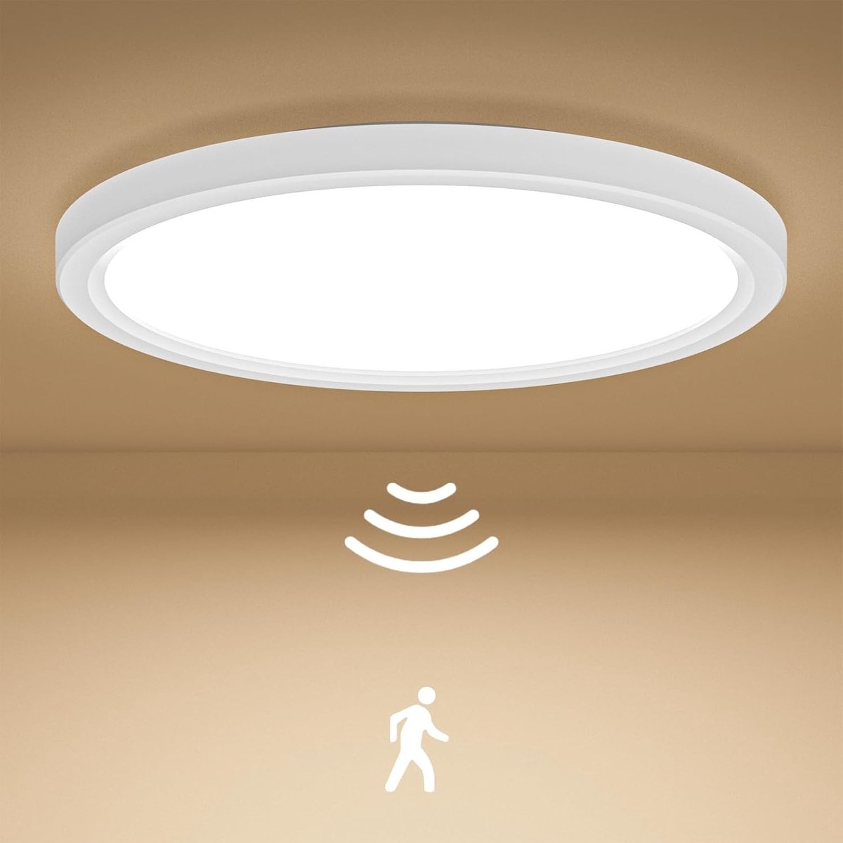 LED Plafondlamp met Bewegingssensor - Wit - 22 cm - 18W 4000K Platte Ronde Lamp voor Binnengebruik