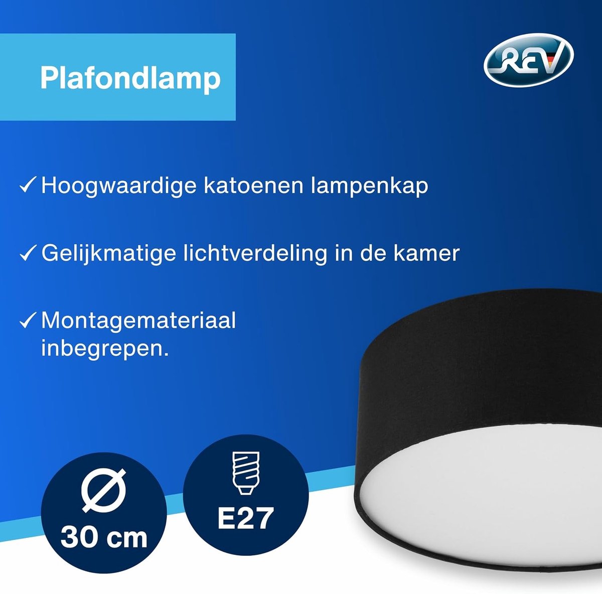 Plafondlamp - Zwart - 30 cm - Stof met Vintage Look - Voor Slaapkamer en Woonkamer
