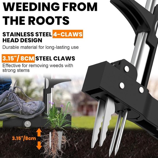 Onkruidverwijderaar - Groen - 102 cm - Roestvrijstalen Klauwen met Voetpedaal - Voor Tuinliefhebbers — afbeelding 2