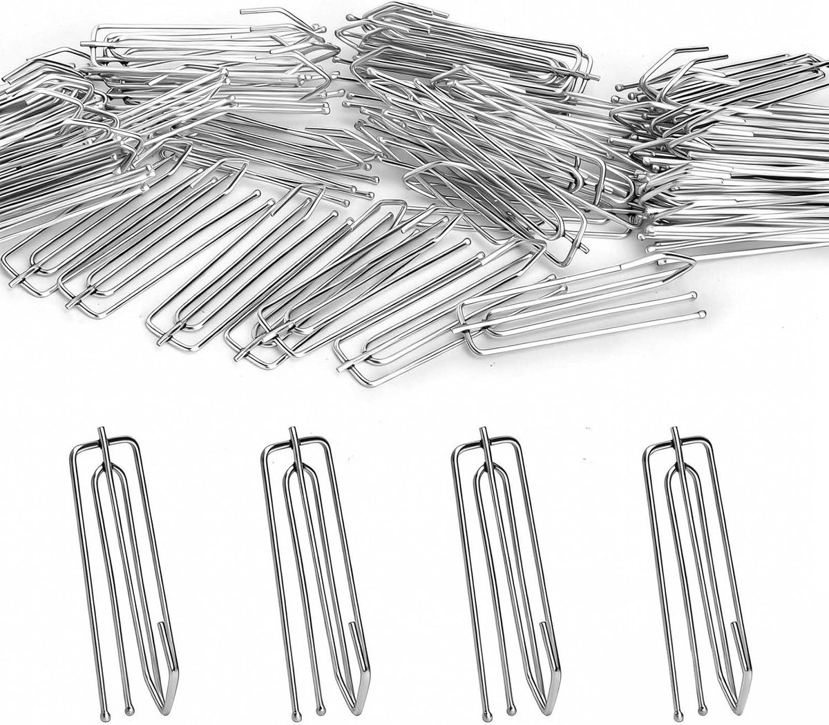 Gordijnhaken - Roestvrij Staal - 2,3 x 2 x 7 cm - Stabiele Haken met 4 Tanden - Voor Plooiband en Douchegordijnen