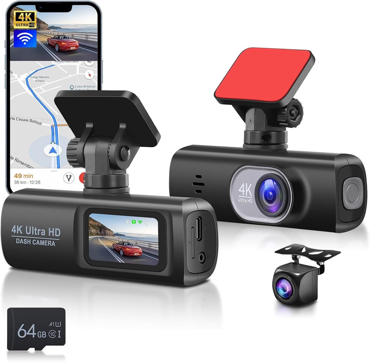 Dashcam - Zwart - 10 x 10 x 10 cm - Dual Front en Achtercamera met Nachtzicht - Voor Auto