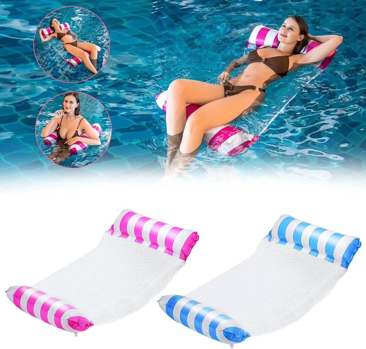 Opblaasbare Waterhangmat - Multicolor - 120 x 65 cm - 4-in-1 Luchtmatras voor Zwembad - Voor Volwassenen en Kinderen