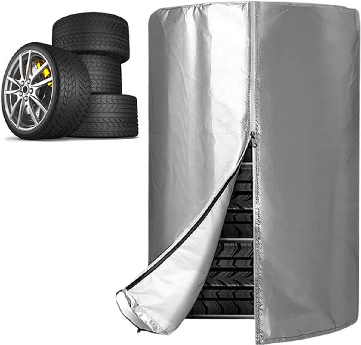Bandentas - waterdicht - stofdicht - seizoensgebonden bandenhoes voor 4 banden - 14/15/16/17/18 inch - zilver gecoat 420D Oxford - 28,7 x 43 inch - 73 x 110 cm