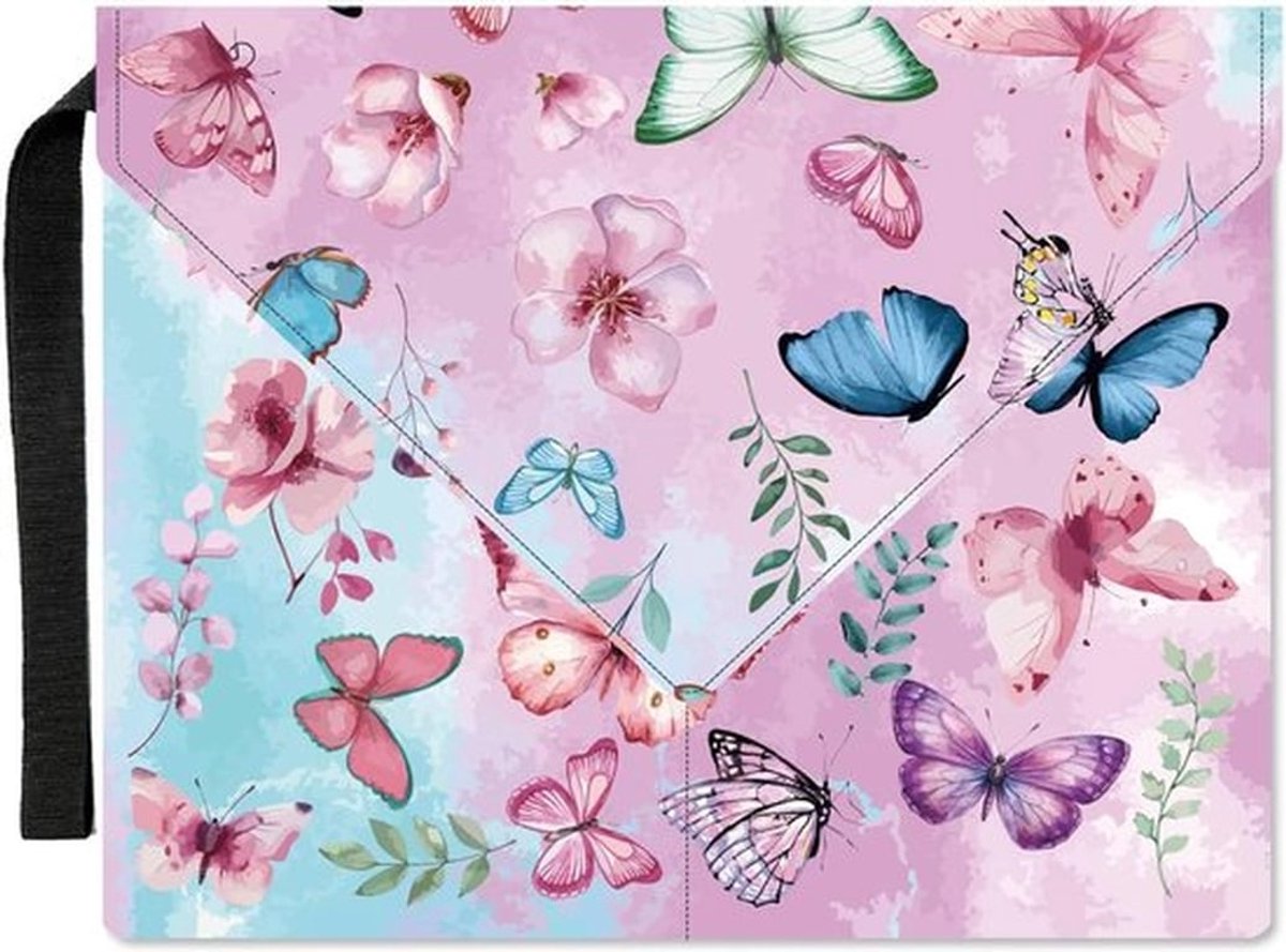Vlinders en Bloemen Boekomslag 28 x 22 cm - Bescherming voor paperbacks - Wasbare stoffen boekomslag met handvat en extra mouwvak - Voor boekenliefhebbers, cadeaus voor klasgenoten