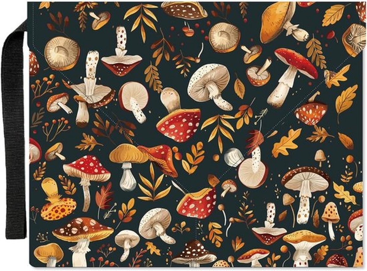 Paddenstoelen-boekhoes en blad-boekhoes 28 x 22 cm Beschermhoes voor paperbackboeken Wasbare stof Boekhoes met handvat en extra vak voor boekliefhebbers en als cadeau voor klasgenoten