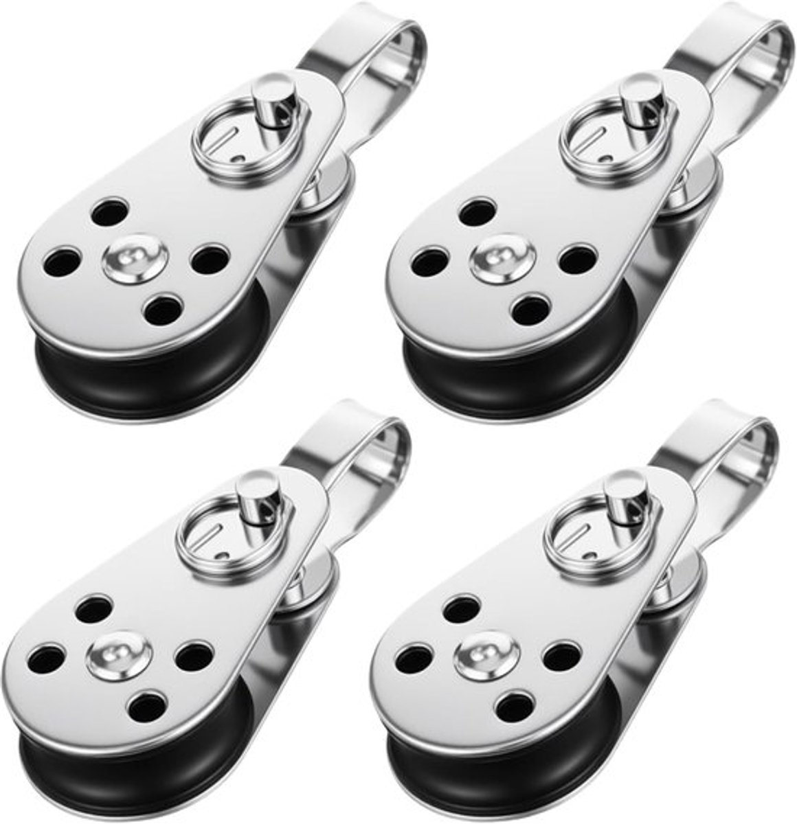 4 x touwkatrollen, kabelrol, katrol, geschikt voor touwen van 2 mm tot 8 mm, roestvrijstalen kabelgeleider, katrol voor zeilboten, jachten en schepen