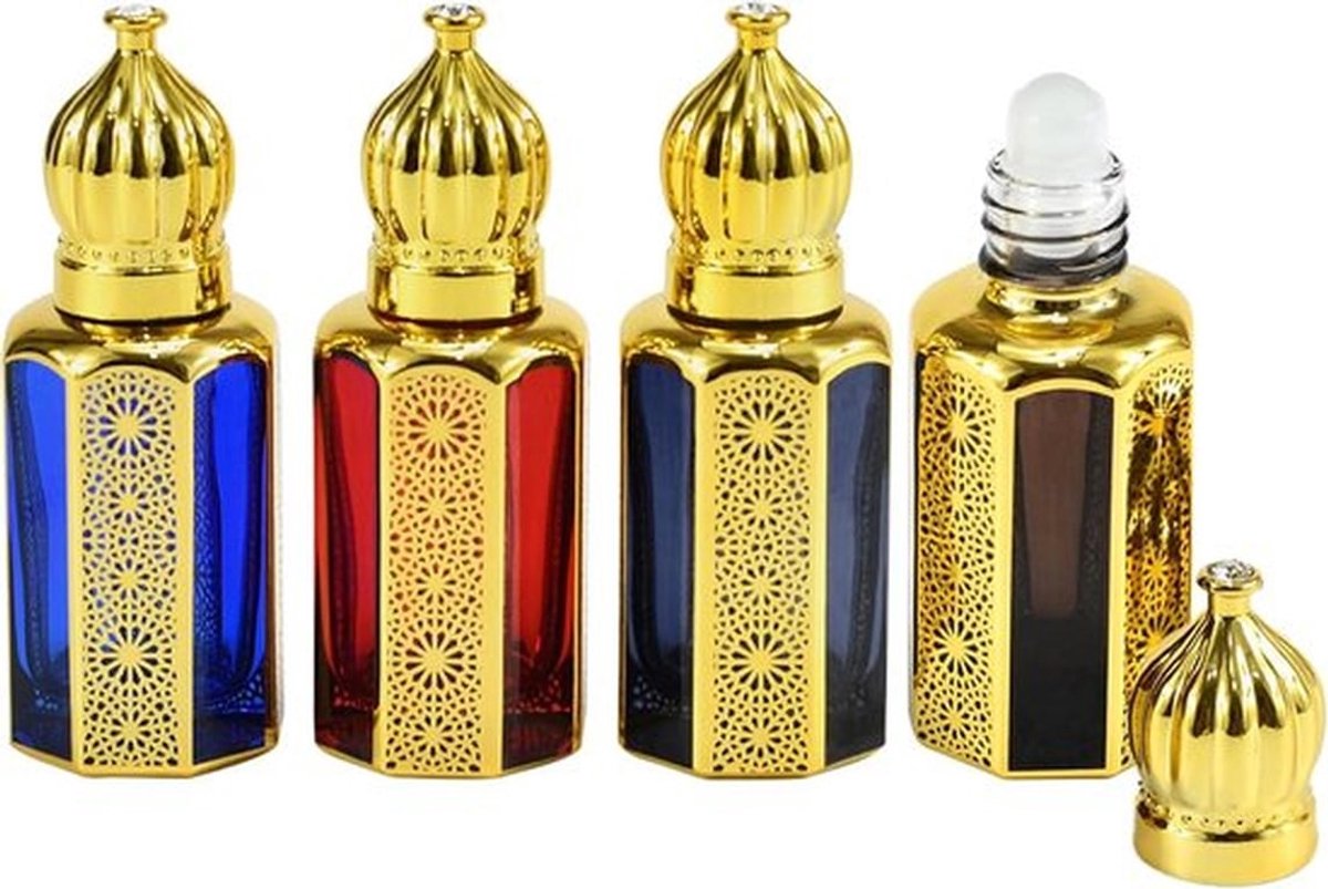 Roll-on Vacuum voor Essentiële Olie - 4 Pcs 12ml Glazen Flessen met RVS Bal - Roller Fles voor Essentiële Oliën - Aromatherapie - Parfums - Cosmetica - 001