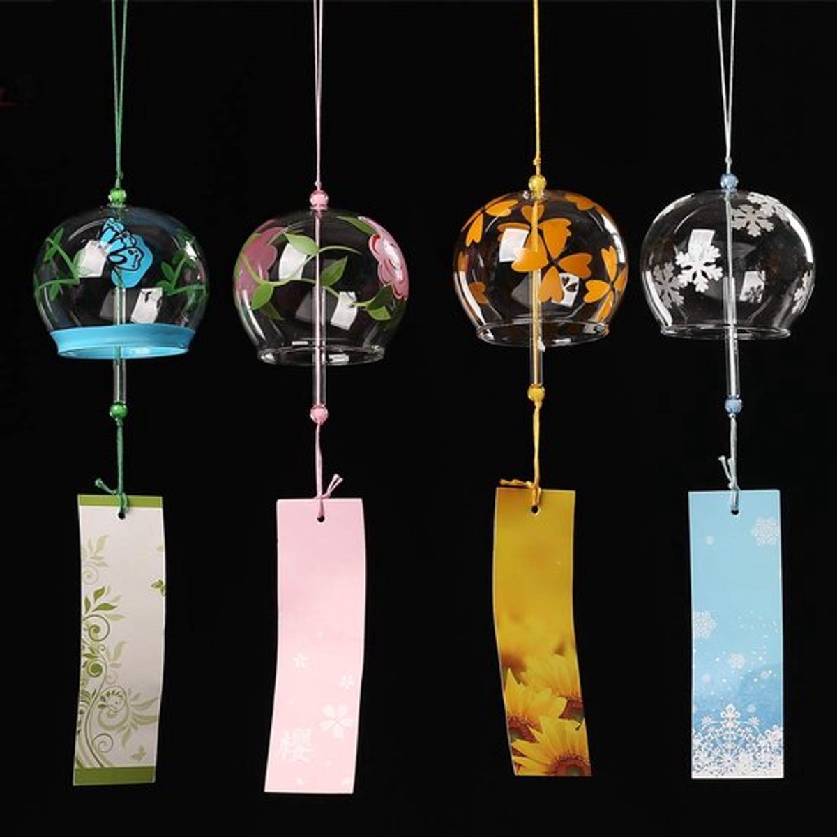 Handgemaakte glazen windbel - elegant geluid - set van 4 - Japanse stijl