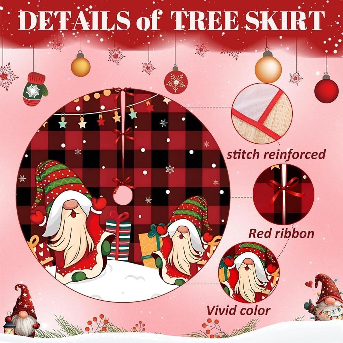 Kerstboomjurk - Rood en Zwart - 120 cm - Duurzaam Polyester - Voor Kerstdecoratie