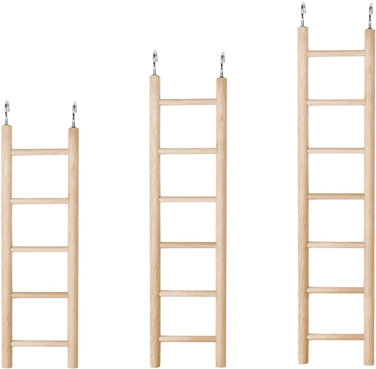 Hangende Vogelklimladder - Hout - 24x7 cm, 28x7 cm, 32x7 cm - Geschikt voor Papegaaien en Kleine Vogels