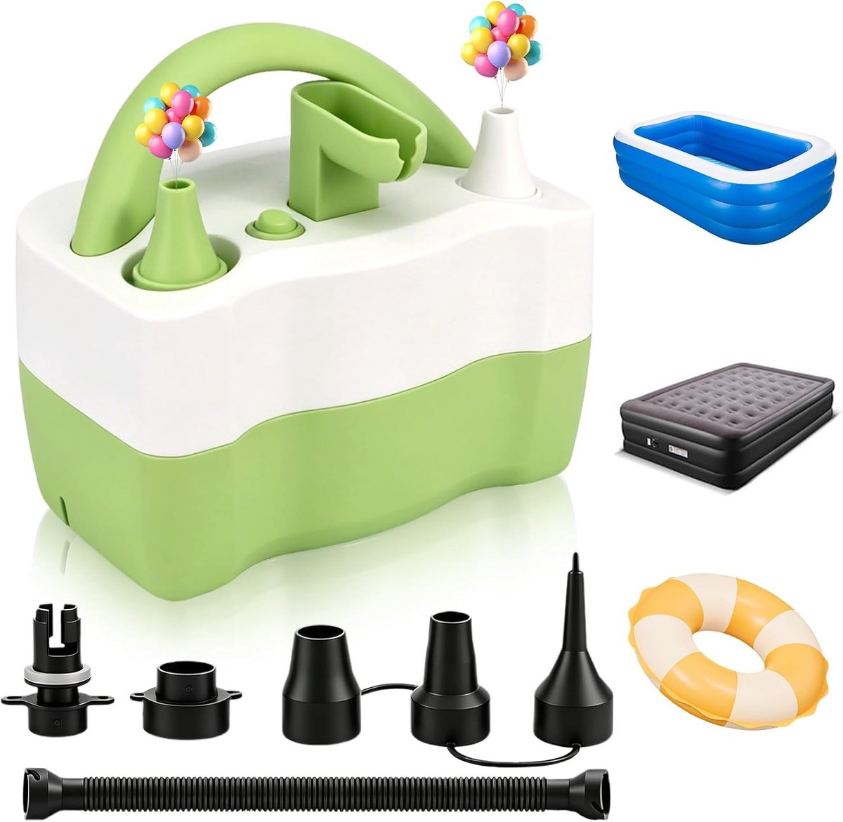 Elektrische Pomp - Groen - 16 x 12 x 9 cm - 600 W Krachtige Luchtpomp voor Ballonnen en Zwembaden