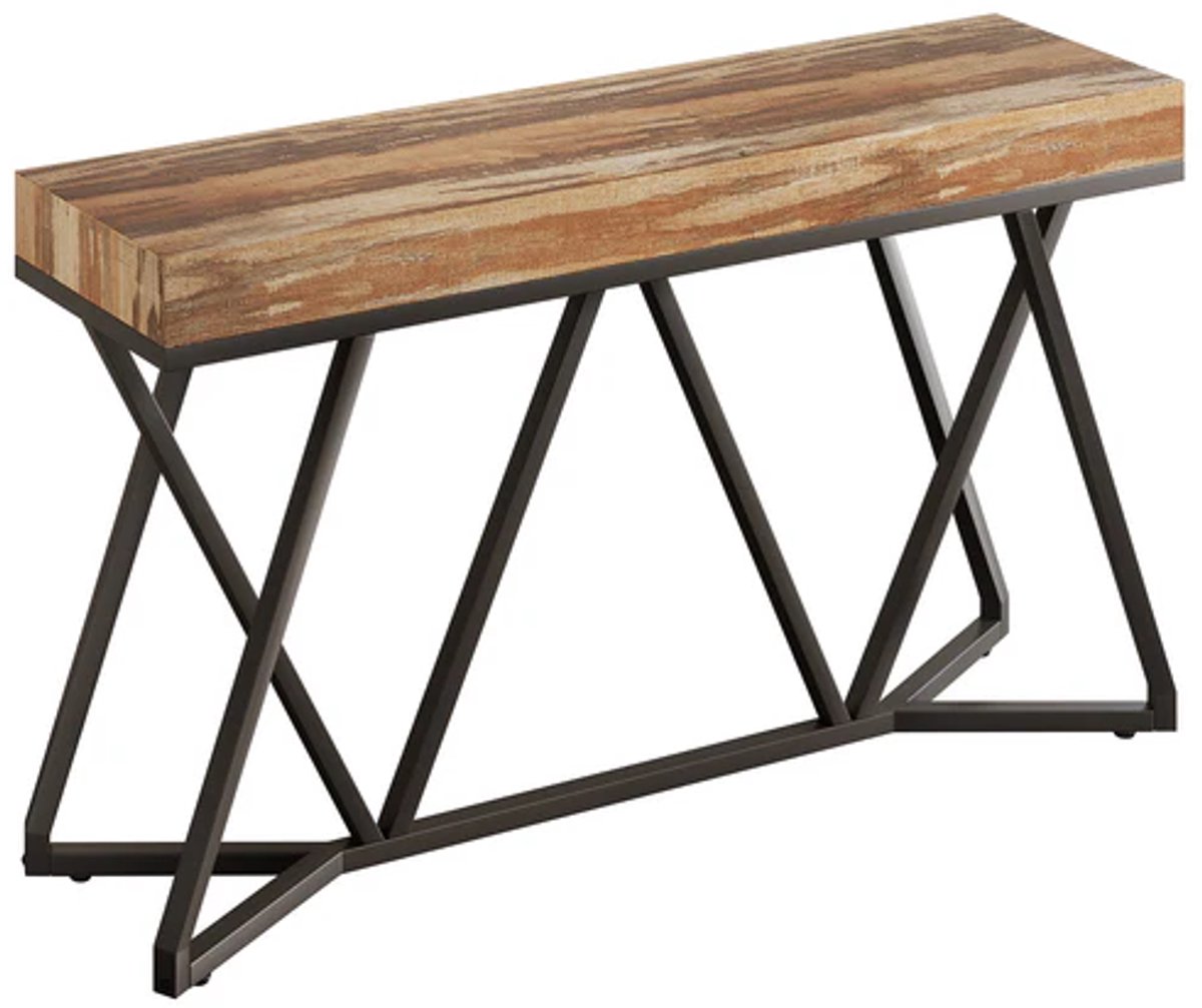 DMG Supply Consoletafel - Houtlook Blad - Geometrisch Metalen Frame - 140 x 30 x 90 cm - Bruin/Zwart