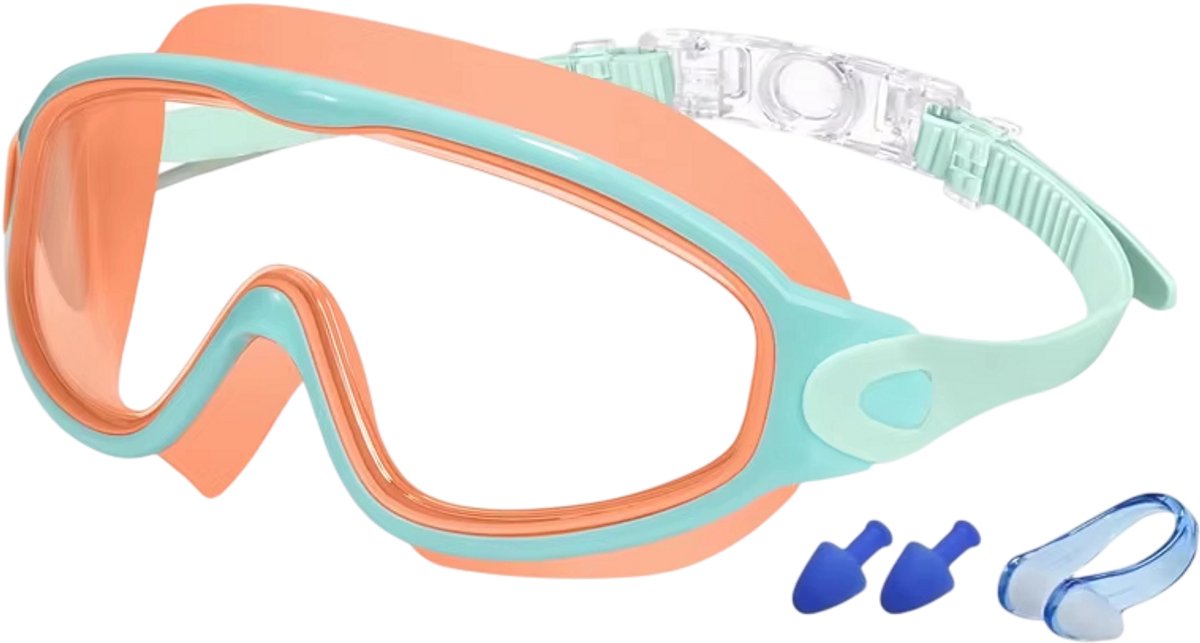 Kinder Zwembril – Zwembril voor Kinderen met Breed Zicht, Anti-UV en Anti-Condens voor Jongens en Meisjes van 3-15 Jaar - Oranje en groen