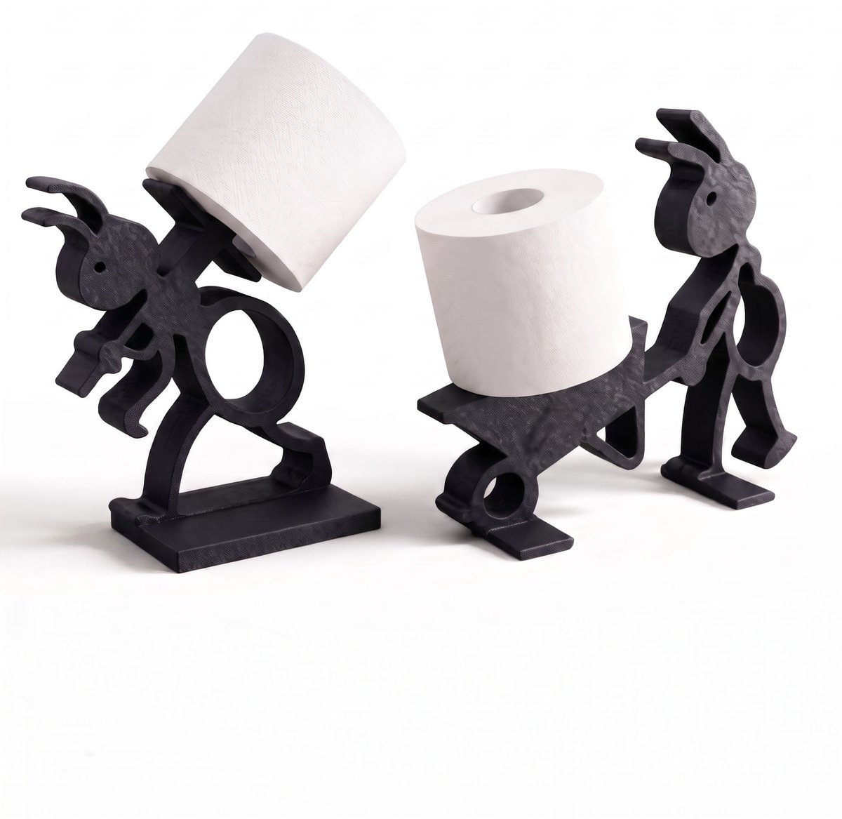 Namajunas -WC Rolhouder Zwart – Toiletrolhouder Zwart – Vrijstaande Toiletrolhouder met Uniek Mieren Design – Compacte WC Rolhouder Staand – Stabiele Voet, Zonder Montage – Voor Toilet, Badkamer en Camper