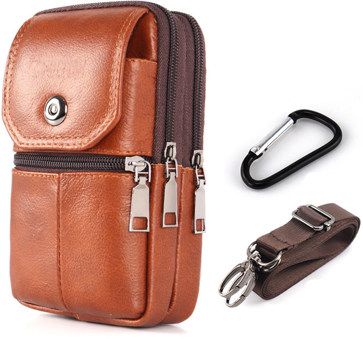 KZQ Vintage Crossbodytas en Heuptas van Kunstleder met Echtleder Uitstraling – Beschermend voor Telefoon, Bankpassen en Kleine Spullen, Stijlvol en Praktisch