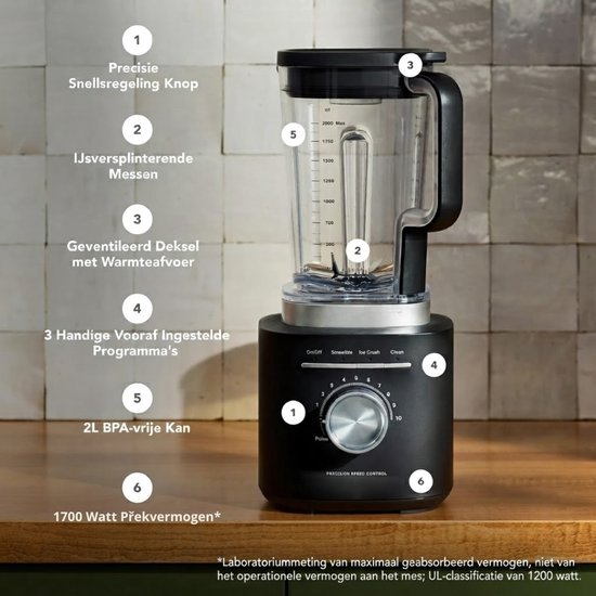 Lìon® Blender - Krachtige Blender - Smoothieblender - Mat Zwart - 30cm x 26cm x 42cm van Lion — afbeelding 5