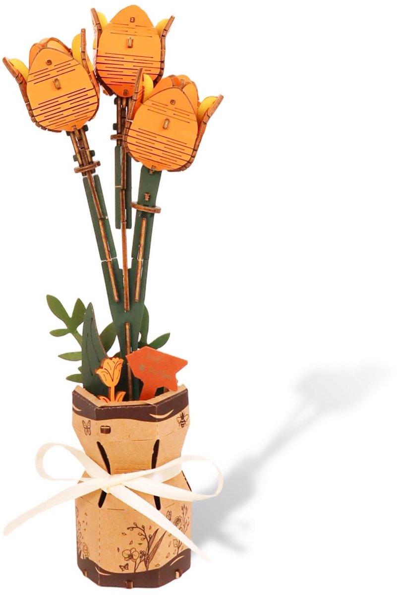 Gloovon 3D Puzzel Bloem - Houten Bouwpakket Bloemen - DIY Knutselset - 87 Stuks - Origineel Cadeau voor Dames & Kinderen - Thuisdecoratie