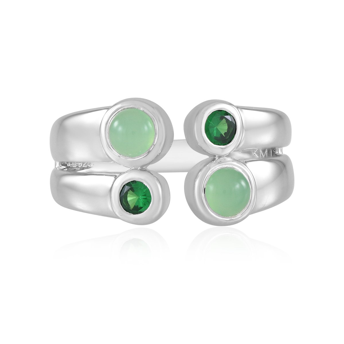 Cavill - 925 Sterling Zilver Gerhodineerd - Braziliaanse Chrysopraas 0,54 ct & Keniaanse Tsavoriet 0,23 ct - Verstelbare Groene Edelstenen Ring