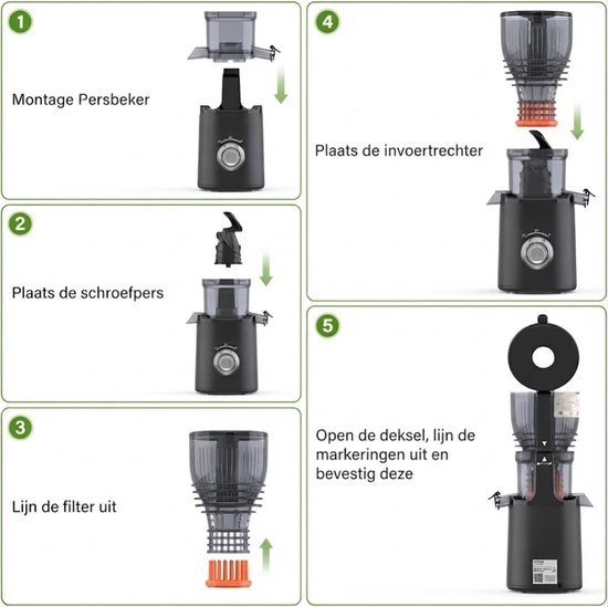 Lìon® Sapcentrifuge - 148 mm - En Groentesapcentrifuge - Slowjuicer - Fruit-Zwart - 16cm x 14cm x 30cm van Lion — afbeelding 2