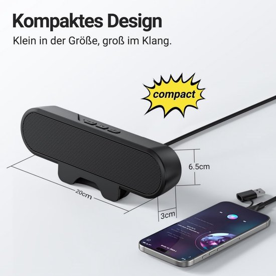 SnelShoppen - USB PC Speakers met Clip, 10W HD Stereo Geluid, Compacte Monitor Speakers voor Laptop, Desktop, Outdoor, Plug & Play, Zwart van Snelshoppen — afbeelding 2