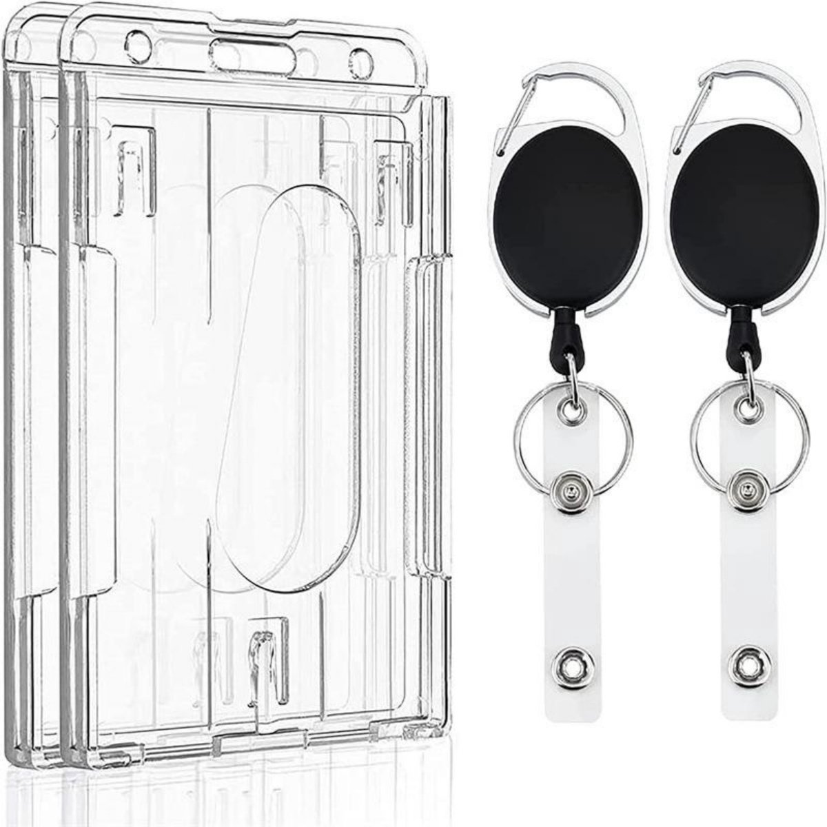 GELLDG 3 Stuks Identiteitskaarthouder - Uitklapbare Badge Reel met Riemclip - Stevige en Duurzame Plastic ID-Kaarthouder Set 9x7cm - Geschikt voor Sleutelhangers, Toegangsbadges en Kaarten - Incl. Veiligheidstouw, Kras- en Scheurvast