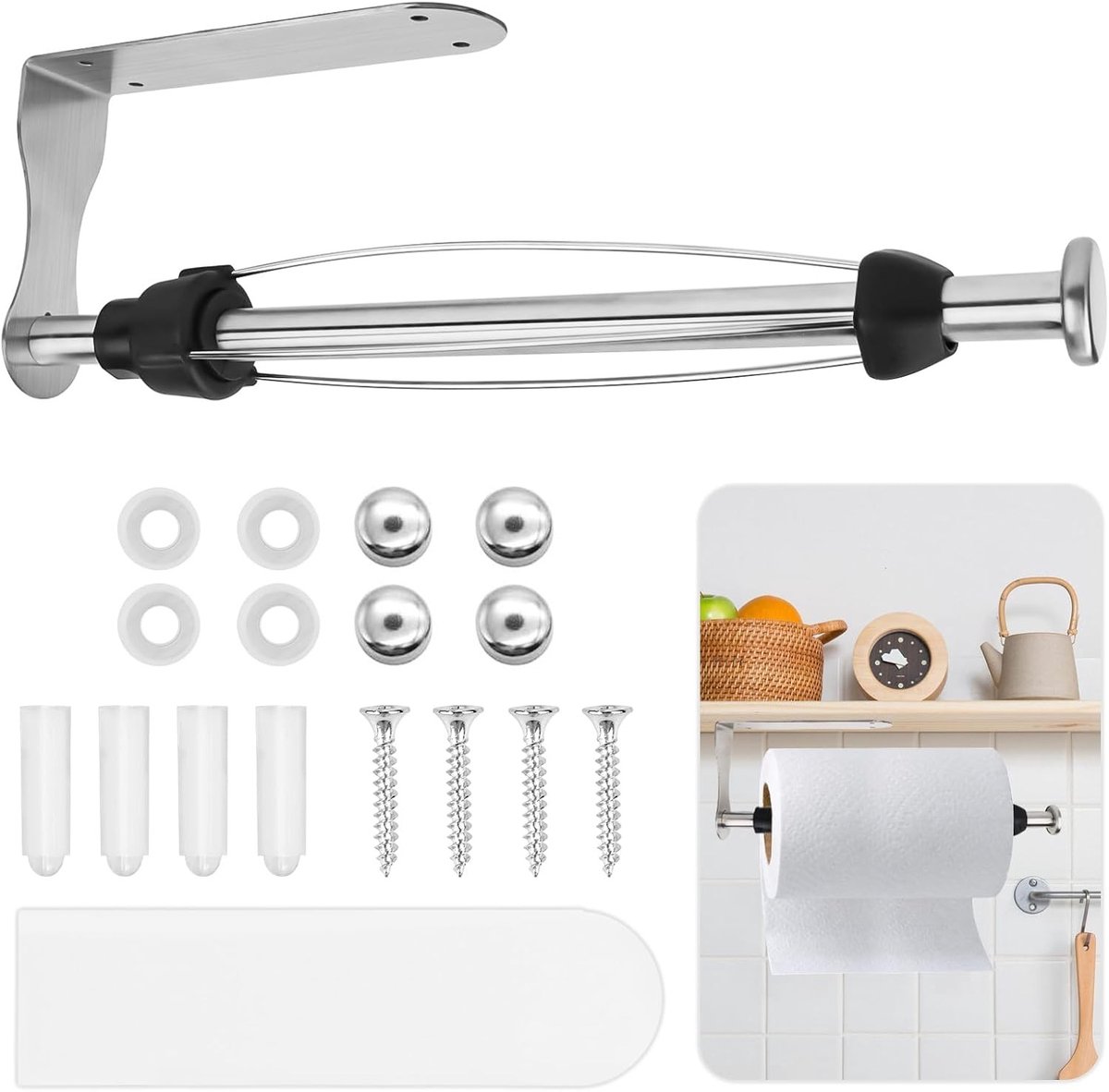Keukenrolhouder - Zilver - Wandmontage - Roestvrij Staal - Voor Keuken en Badkamer