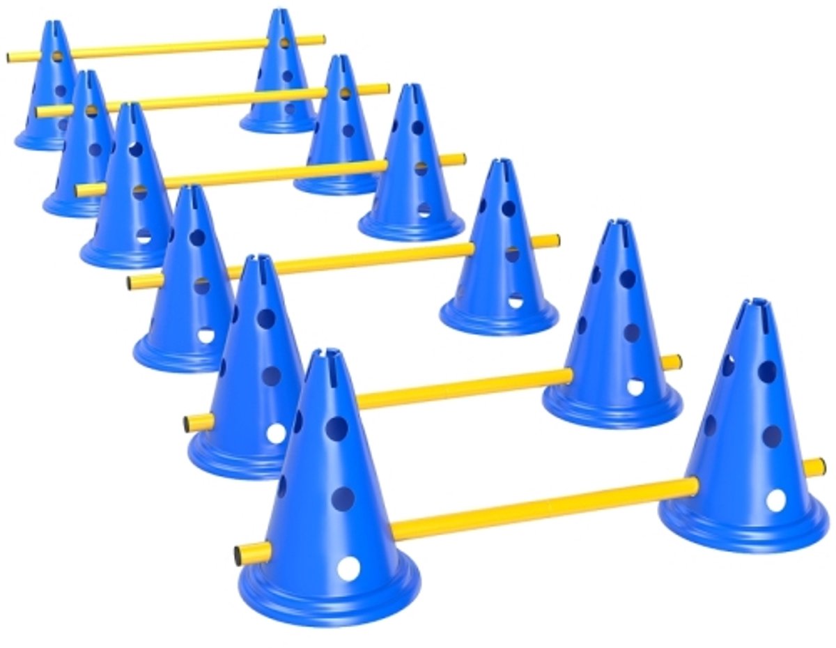 Agility Set Honden 6-delig Trainingsset met 12 Kegels en 6 Springhorden – Opvouwbaar Hurdenset met Draagtas Blauw voor Hondenfitness en Behendigheid