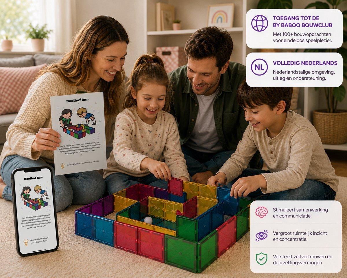 By Baboo® Magnetic Tiles 100 stuks + Bouwclub toegang - Magnetische Tegels Speelgoed Blokken - Magna Magnetisch Cadeau Jongens Meisjes Constructie - Montessori Mind Educatief Kinderspeelgoed 3 Jaar, 4 jaar, 5 jaar, 6 jaar, 7 jaar, 8 jaar, 9 jaar — cadeau in Spellen & Speelgoed - foto 3