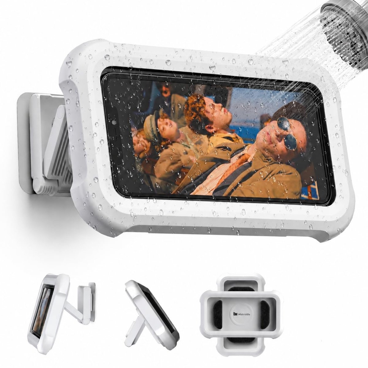 Namajunas - Waterdichte douche telefoonhouder - Touchscreen compatibel - Waterdicht en anti-condens - 360 graden draaibaar - Wandmontage - Cantileverontwerp voor gemakkelijk uitschuiven - Zonder boren - Geschikt voor badkamer, spiegel en keuken