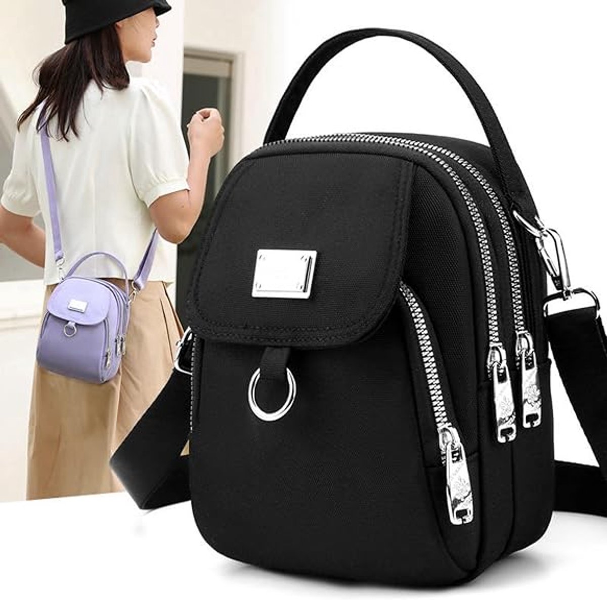 KZQ Dames Crossbody Tas Met Meerdere Vakken – Kleine Schoudertas Voor Telefoon En Portemonnee, Geschikt Voor Reizen, Winkelen En Werk