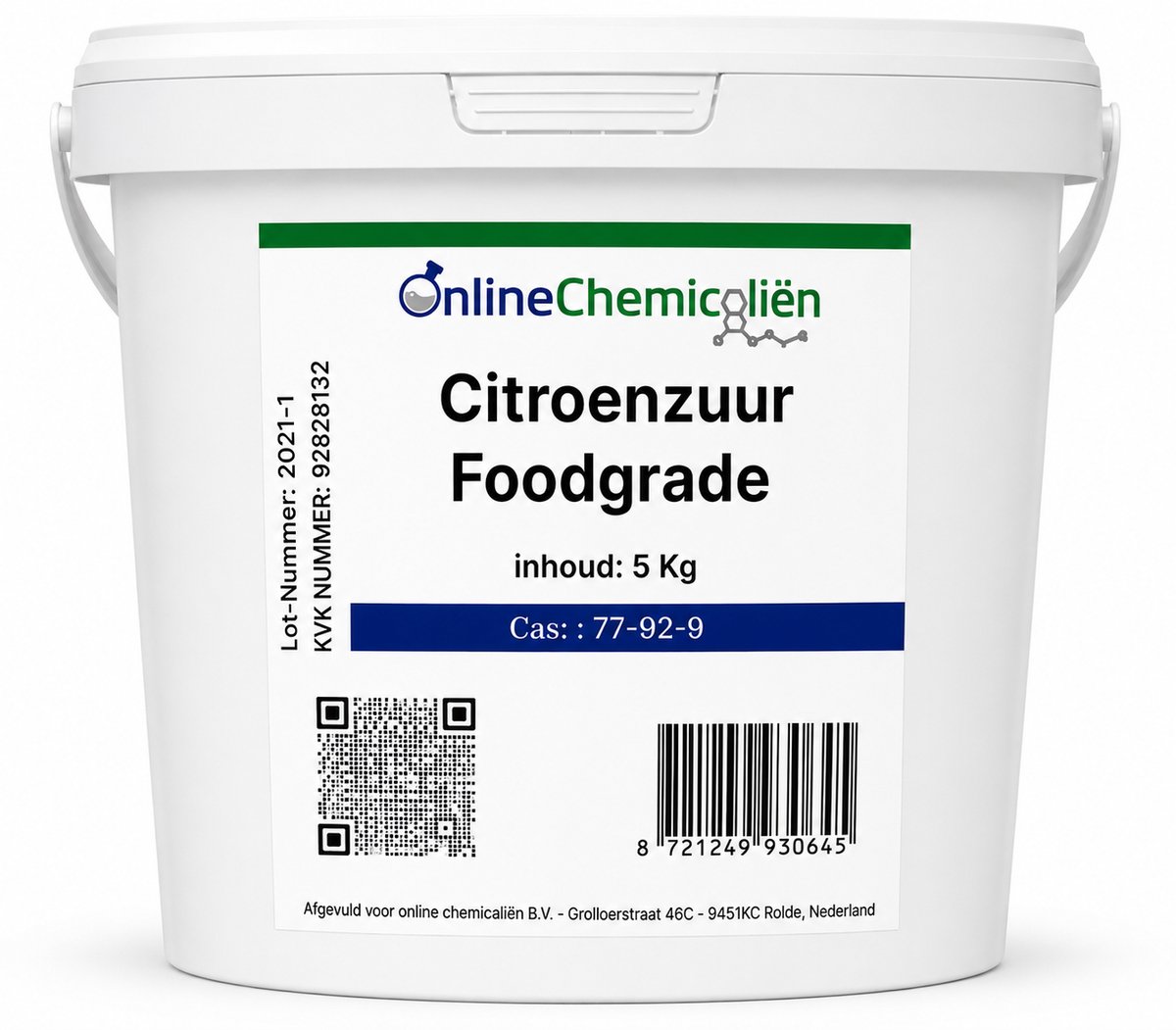 Online chemicalien - Citroenzuur - Foodgrade - 5 kg - Voor Bakken En Koken - E330