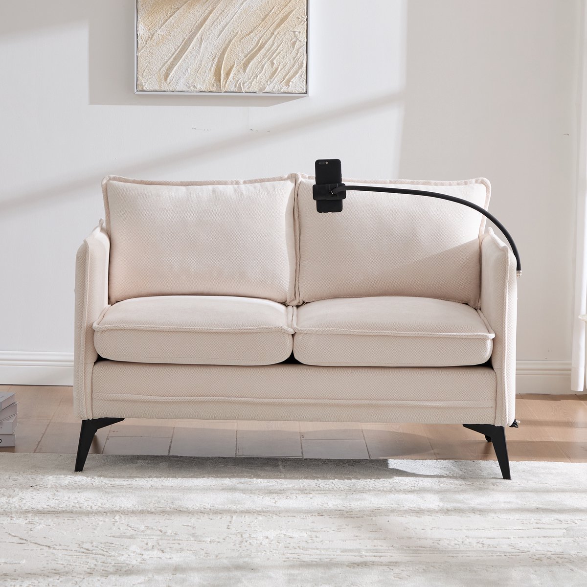 COVREO Zitbank 127x69x66 cm beige chenille, 2-zits met opbergruimte