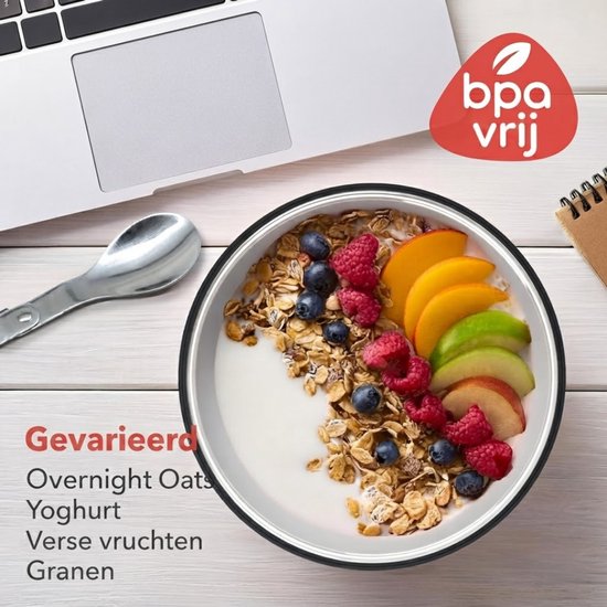 Lìon® Yoghurt Beker To Go - Yoghurt en Muesli Beker To Go - Yoghurt Beker To Go met Lepel - Zwart - 10cm x 10cm x 10cm — afbeelding 4