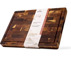 Kiyomi Houten Snijplank van Acaciahout – Professioneel Hakblok van Kopshout (End Grain) met Sapgeul, Handgrepen & Anti-slip – 40 x 30 x 3,5 cm