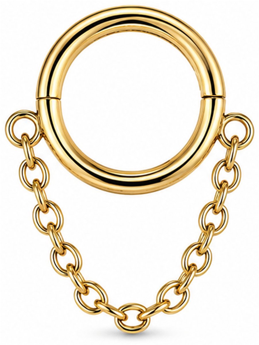 LGT JWLS - Segmentring Piercing - Goud edelstaal - Enkele ketting