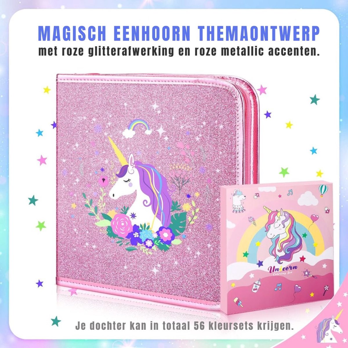 KIRA® Tekenset - Handige Tekendoos & Knutselset - Luxe Tekenset voor Kinderen - Roze - 25cm x 23cm x 5cm