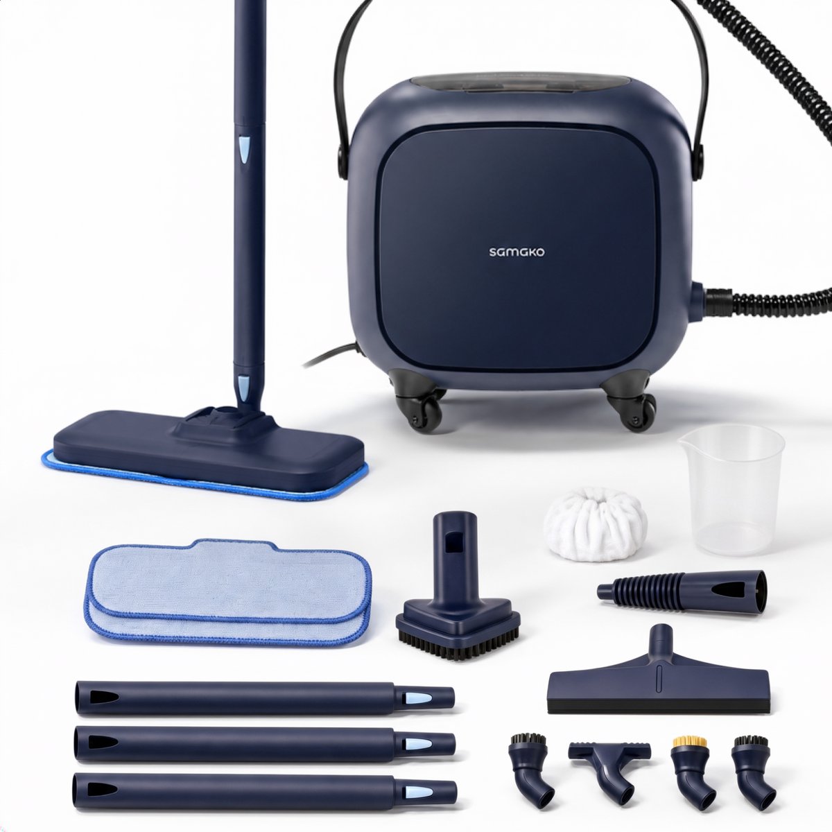 Samako Halo Stoomreiniger 1500W - Vloerreiniger met Instelbare Stoomstand - 15 Accessoires - 40min Stomen - Voegenreiniger voor Badkamer en Keuken - Blauw