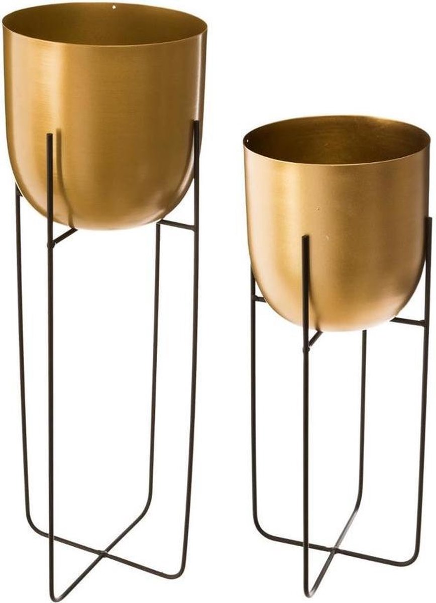 TecTake Lot De 2 Pots De Fleurs Sur Pied Métal Noir - 2 Tailles Pour Intérieur Et Extérieur