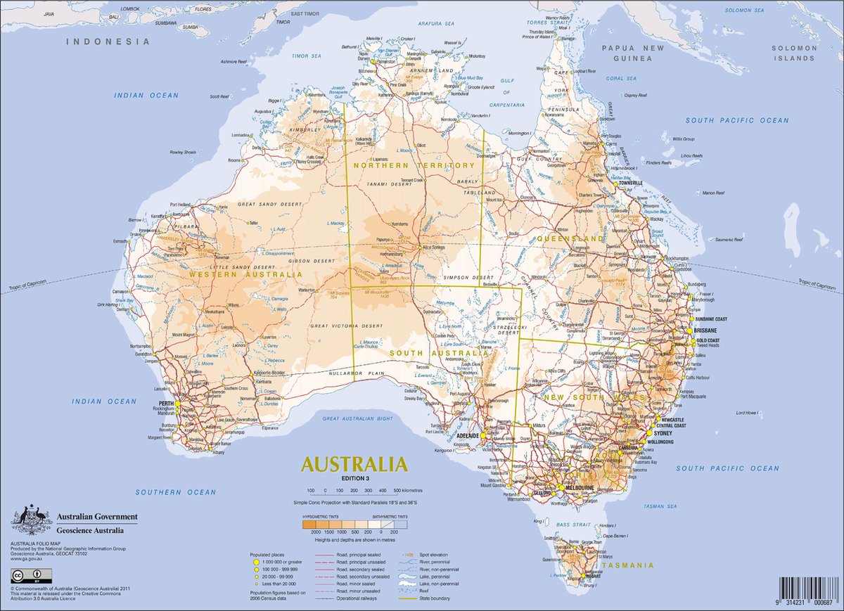 Denk vooruit Elektricien gek geworden Poster Kaart Australië - Landkaart met steden en staten - Large 50x70 |  bol.com