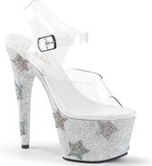 Pleaser Sandaal met enkelband, Paaldans schoenen -35 Shoes- ADORE-708STAR Paaldans schoenen Zilverkleurig/Transparant