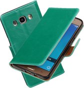 MP Case Groen Vintage lederlook PullUp Map voor de Samsung Galaxy J7 (2016) wallet cover - book case - hoesje