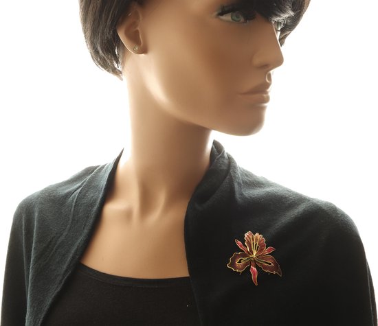 Broche Art nouveau en or à décor d'iris émaillé et de cabochons de
