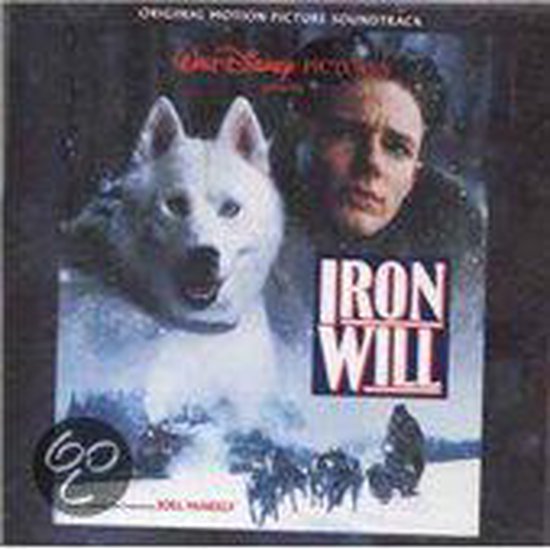 Albumhoes 'Iron Will' met een witte hond, een man en een sledehondenspan in de sneeuw.