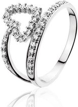 Montebello Ring Cassandra - Dames - Zilver Gerhodineerd - Zirkonia - Hart - Maat 60 - 19mm