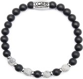 CO88 Collection Elemental 8CB 90031 Rekarmband met Stalen Element - Agaat en Jaspis Natuursteen 6 mm - Maat M - Zwart / Grijs