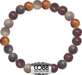 CO88 Collection Elemental 8CB 17024 Rekarmband met Stalen Element - Jaspis Natuursteen 6 mm - One-size - Bruin